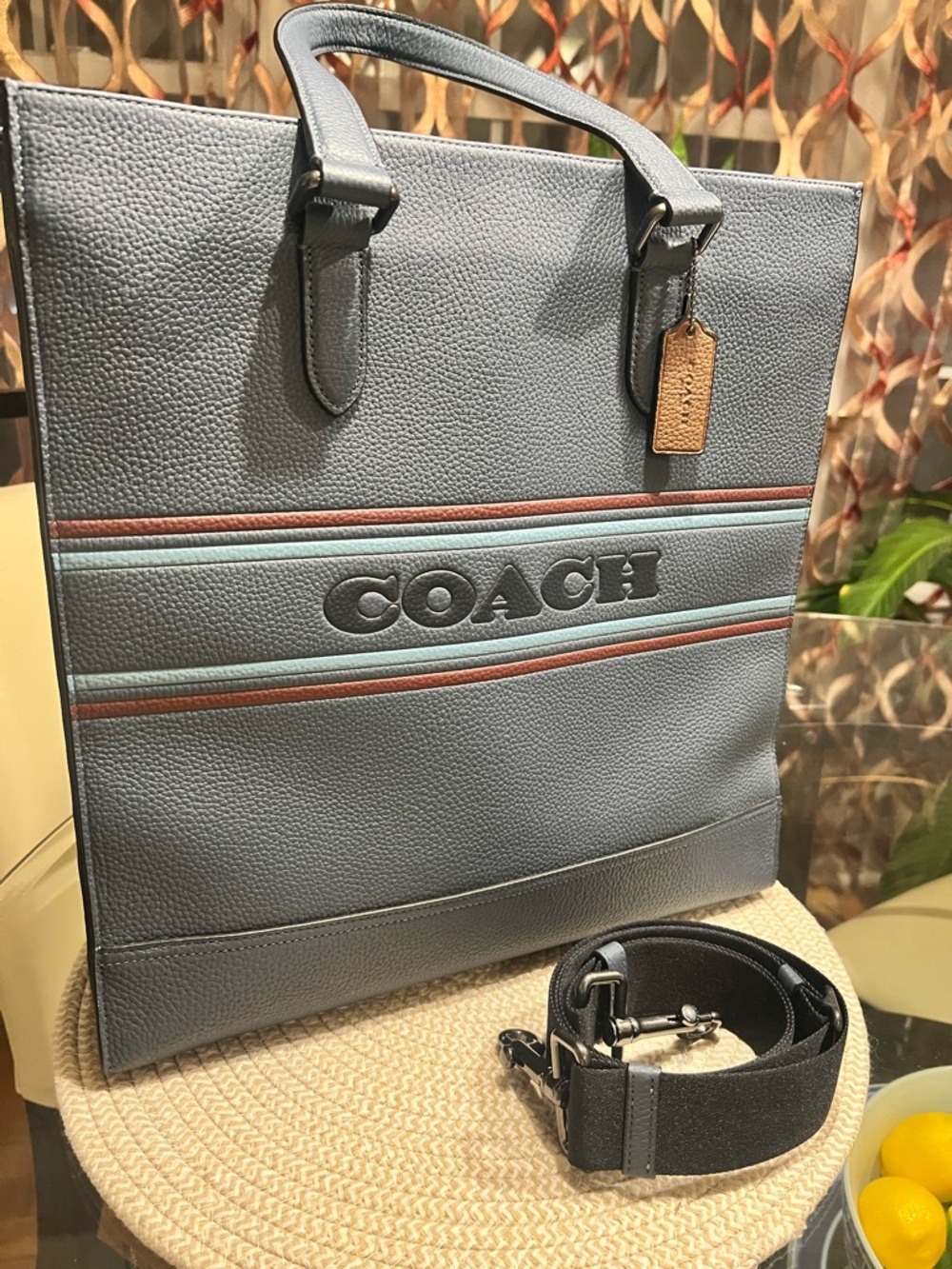 Coach Metropolitan Soft Tote – Varsity Stripe Pebble Leather